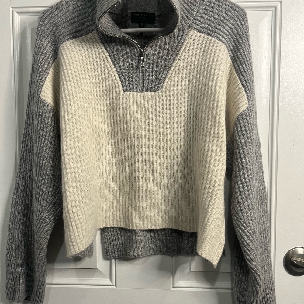 RAG & BONE
Pierce Colorblock Rib Cashmere Boxy Fit Knit Half Zip Sweater Gray XS - Picture 9 of 13